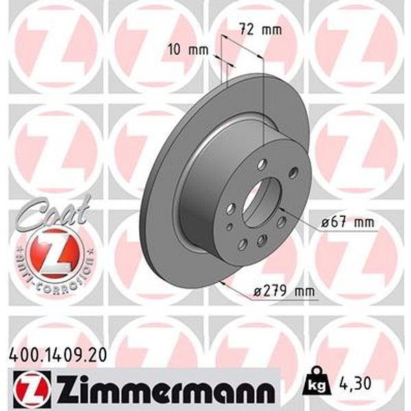 Zimmermann Brake Disc - Standard/Coated, 400.1409.20 400.1409.20